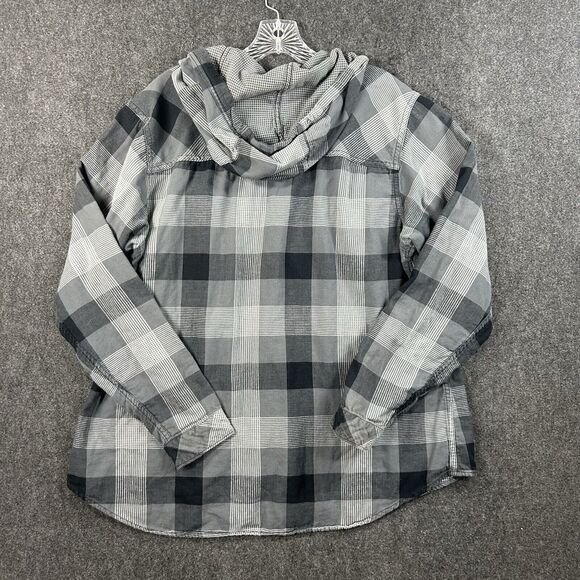 Columbia Two Times Shirt Women’s 1X Gray Check Hooded Pockets Button Down Plus - Picture 3 of 8